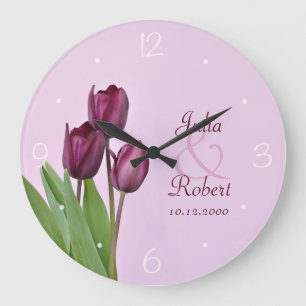 Relógio Grande Aniversário roxo das tulipas