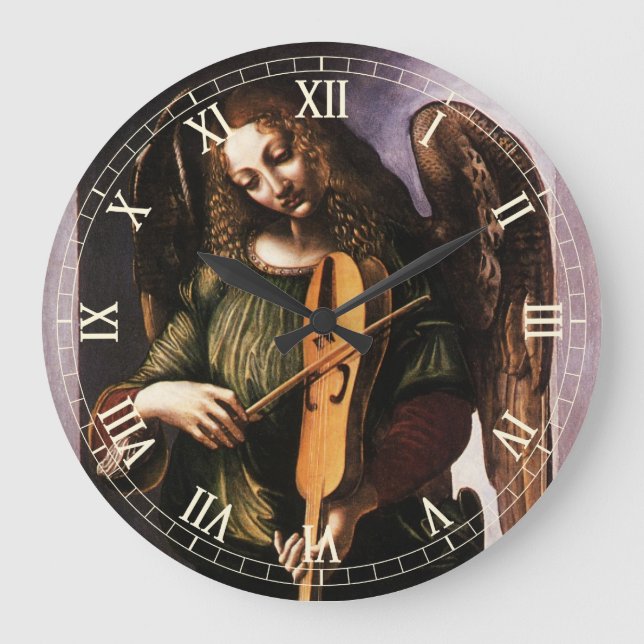 Relógio Grande Anjo de Leonardo da Vinci em Verde com uma Viela (Frente)