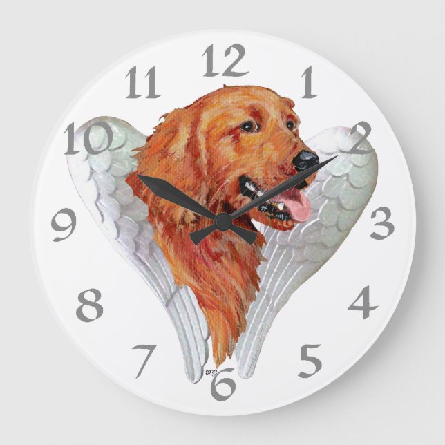 Relógio Grande Anjo do Golden Retriever (Frente)