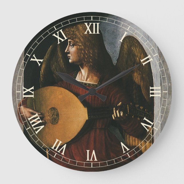 Relógio Grande Anjo em Vermelho com Alaúde de Leonardo da Vinci (Frente)