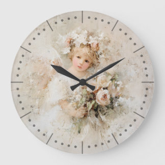 Relógio Grande Anjo Shabby Chic Com Rosas Românticas Cor-de-Rosa