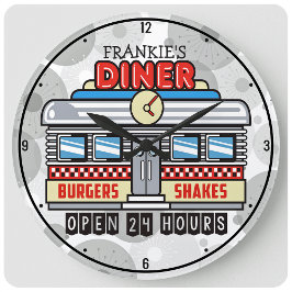 Relógio Grande Anos 50 Nostálgicos de Sinal de Diner do 50 Retroa