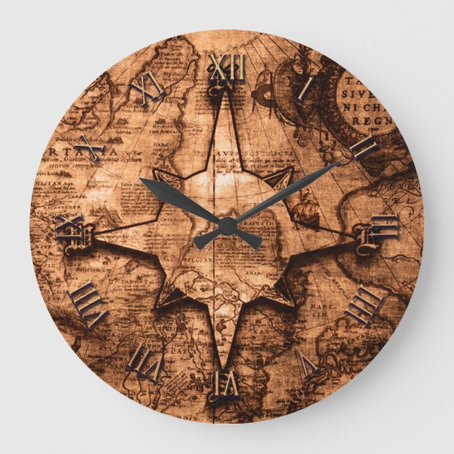Relógio Grande Antigo viajante mundial - Rosa de mapas e compasso (Frente)