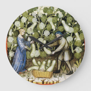 Relógio Grande ANTIQUE SQUASH HARVEST Esquadra Pintura Medieval