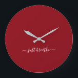 Relógio Grande Apenas respire yoga elegante burgundy<br><div class="desc">Relógio moderno de ioga com fundo de burlu chic e um guião branco com letras elegantes,  com a citação "apenas respirar".</div>