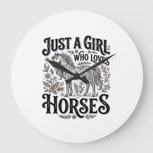 Relógio Grande Apenas uma garota que ama cavalos design floral vi