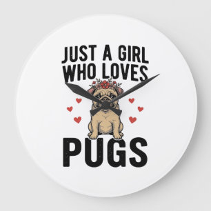 Relógio Grande Apenas Uma Garota Que Ama Pugs Camisa Vintage De C