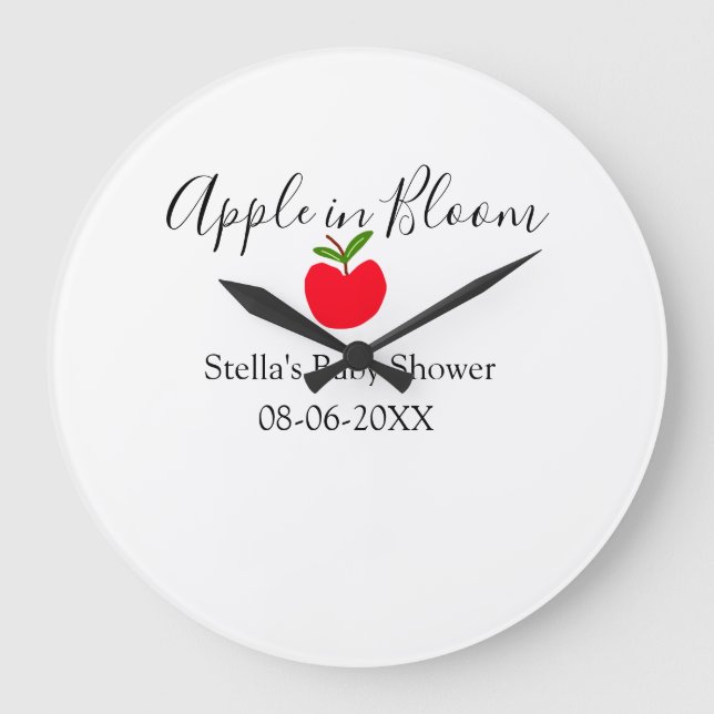 Relógio Grande Apple in bloom baby shower red apple name date  (Frente)
