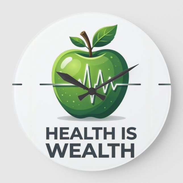 Relógio Grande Apple with Heartbeat Pulse and Health is Wealth (Frente)