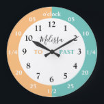 Relógio Grande Aprenda A Contar A Hora| Personalizado| Nome Grand<br><div class="desc">Professores e pais vão adorar este relógio com números / números fáceis de ler! As horas e minutos e claramente marcados, com as horas em preto, e os minutos em branco e passado. Este relógio é fornecido em 3 estilos, meio redondo (8"), grande redondo (10, 75") e grande quadrado (10,...</div>