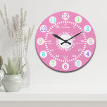 Relógio Grande Aprendendo a Informar o Tempo (Rosa)<br><div class="desc">Design divertida para este relógio de parede para as crianças enquanto elas aprendem a contar horas.</div>
