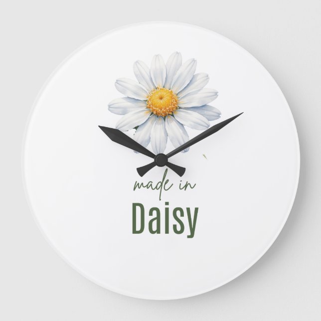 Relógio Grande April Daisy Birth Flower Watercolor Wall Clock (Frente)
