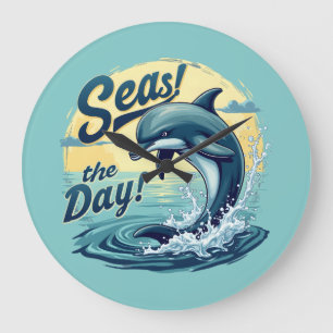 Relógio Grande Aproveite o Dia Retro Golfinho Oceano Estética