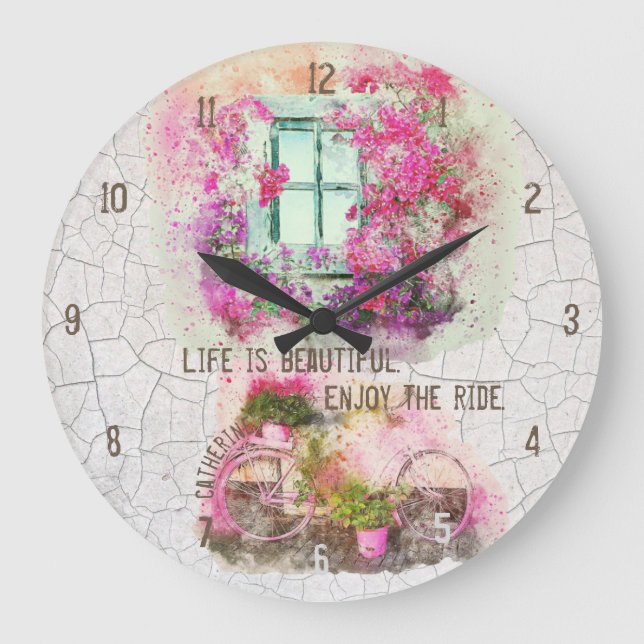 Relógio Grande Aproveite o passeio | Bicicleta De Aquarela Com Fl (Frente)