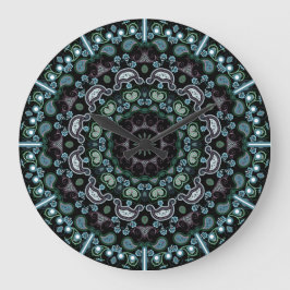 Relógio Grande Aqua, Black and Sage Boho Style Paisley