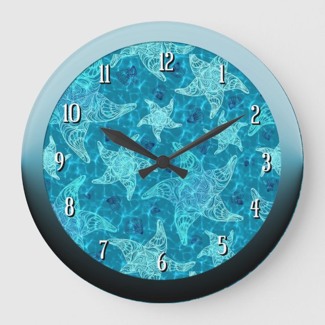Relógio Grande Aqua Blue Starfish Pattern Round Wall Clock (Frente)