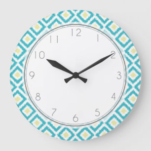 Relógio Grande Aqua e teste padrão amarelo de Ikat do diamante
