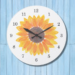 Relógio Grande Aquarela<br><div class="desc">Girassóis trazem alegria! Brilhe seu dia com este encantador relógio floral com um girassol de cor d'água original e uma simples face de relógio.</div>