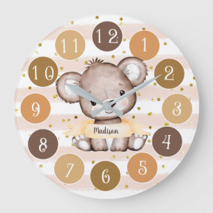 Relógio Grande Aquarela Bebê Urso Gênero Neutro