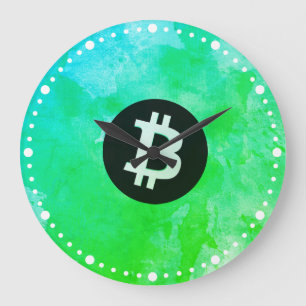 Relógio Grande Aquarela Bitcoin (Estilo $ - Green Day)