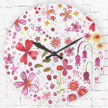 Relógio Grande Aquarela de Flor Selvagem Moderna<br><div class="desc">Flor silvestre,  de cor branca e feliz,  e folha a pintura de um jardim supercultivado. Perfeito para jardineiros,  amantes da natureza e floristas. Arte original de Nic Squirrell.</div>