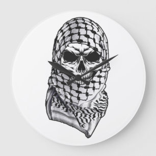 Relógio Grande Arábico Shemagh Kufiya Skull Acrylic Wall Clock