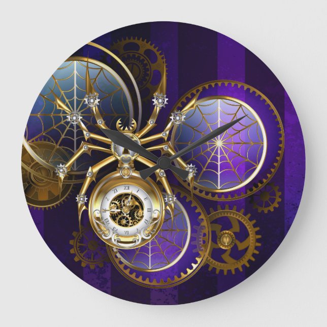 Relógio Grande Aranha Steampunk no fundo roxo (Frente)