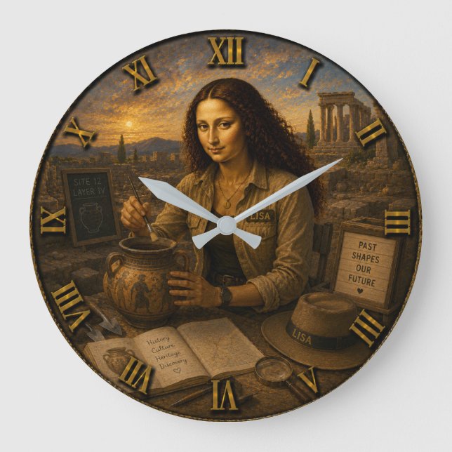 Relógio Grande Archaeologist Funny Mona Lisa Archaeology Gift (Frente)
