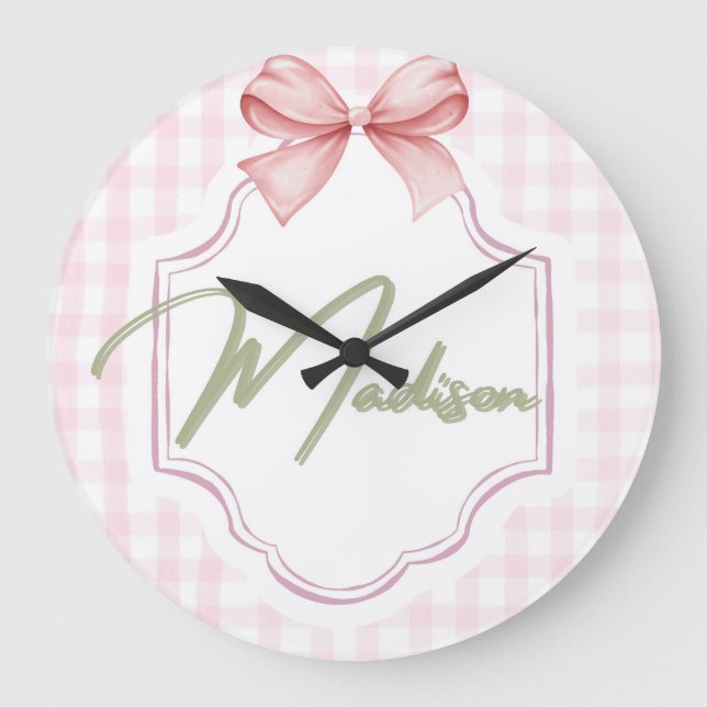 Relógio Grande Arco do Madison Baby Girl Personalizado &Gingham (Frente)