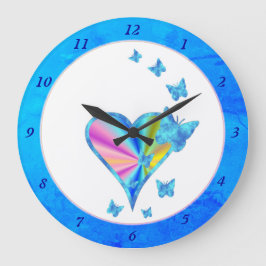 Relógio Grande Arco-Íris Coração e Borboleta