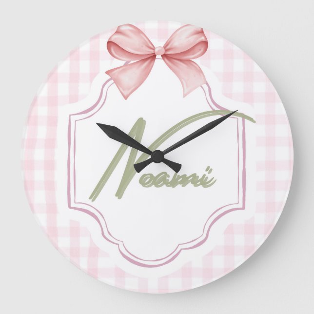 Relógio Grande Arco personalizado da Naomi Baby Girl & Gingham (Frente)
