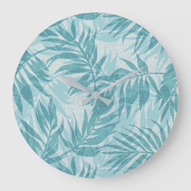 Relógio Grande Areca Palms Hawaiian Tropical Vintage Aqua (Frente)