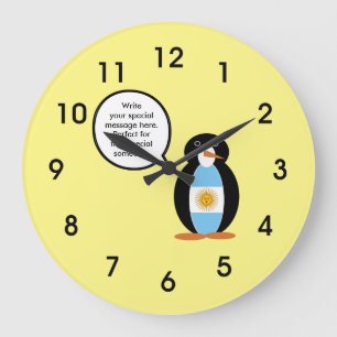 Relógio Grande Argentine Flag Talking Ms. Penguin Large Clock