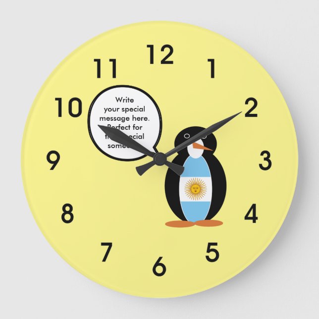 Relógio Grande Argentine Flag Talking Ms. Penguin Large Clock (Frente)