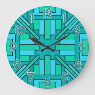 Relógio Grande Art Deco 1920 Geométrico Padrão Verde Verde-Teal