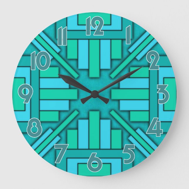 Relógio Grande Art Deco 1920 Geométrico Padrão Verde Verde-Teal (Frente)
