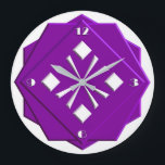 Relógio Grande Art Deco amethyst - padrão geométrico roxo<br><div class="desc">Art Deco,  estilizado,  branco sobre o padrão geométrico roxo ametista em formas empilhadas de aparência 3-d com bordas facetadas - arte digital</div>