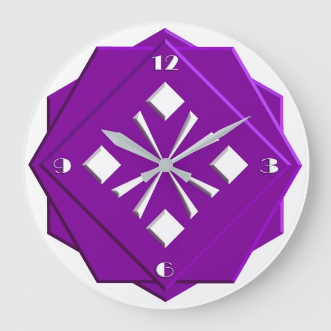 Relógio Grande Art Deco amethyst - padrão geométrico roxo (Frente)