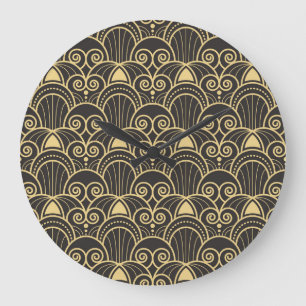 Relógio Grande Art Deco: Azulejos Geométricos Ouros.