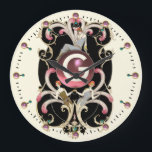 RELÓGIO GRANDE ART DECO BEAUON FASHION PINK GEMSTONE MONOGRAMA<br><div class="desc">Ilustração de alta moda Vibrante e clássica Deco de Arte Francesa.design de monograma com pedra preciosa em 3D,  belas senhoras,  penas cor-de-rosa,  espirais em branco preto,  vermelho,  cor rosa da fúchsia .design Legal,  moderno e artístico por Búlgaro Lumini (c)</div>