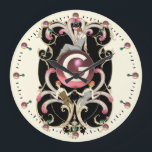 RELÓGIO GRANDE ART DECO BEAUON FASHION PINK GEMSTONE MONOGRAMA<br><div class="desc">Ilustração de alta moda Vibrante e clássica Deco de Arte Francesa.design de monograma com pedra preciosa em 3D,  belas senhoras,  penas cor-de-rosa,  espirais em branco preto,  vermelho,  cor rosa da fúchsia .design Legal,  moderno e artístico por Búlgaro Lumini (c)</div>