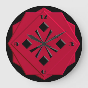 Relógio Grande Art Deco Chinese red geometric pattern