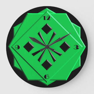 Relógio Grande Art Deco emerald — padrão geométrico verde