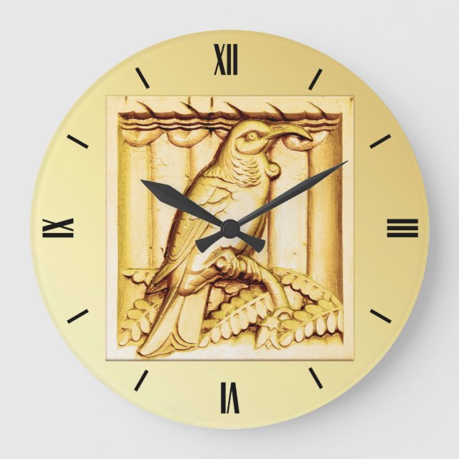 Relógio Grande Art Deco - Falcão de pedra esculpido - ouro (Frente)