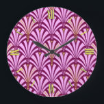 Relógio Grande Art Deco fan pattern - orchid and purple<br><div class="desc">Digital reproduction of a classic,  Art Deco wallpaper fan pattern - pale orchid pink on deep purple / eggplant,  embellished with gold</div>