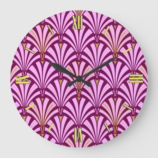 Relógio Grande Art Deco fan pattern - orchid and purple (Frente)