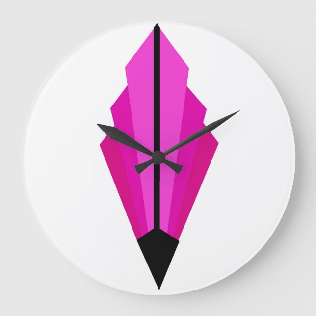 Relógio Grande Art Deco Fan Patterno em rosa e framboesa (Frente)