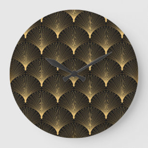 Relógio Grande Art Deco: padrão de ouro preto.