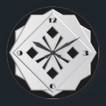 Relógio Grande Art Deco - padrão geométrico a preto e branco<br><div class="desc">Arte Deco,  padrão geométrico estilizado,  preto e branco em formas empilhadas de aparência 3-d com bordas facetadas - arte digital</div>