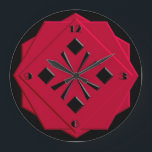 Relógio Grande Art Deco - Padrão geométrico vermelho chinês<br><div class="desc">Arte Deco,  estilizada,  preta sobre o padrão geométrico vermelho-chinês sobre fundo preto,  em formas empilhadas,  de aparência 3-d com bordas facetadas - arte digital</div>
